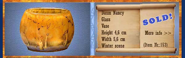 Nr.: 153, Already sold : glass Art of Daum Nancy, description: Glass   vase, height 4,6 cm width 5,6 cm, period: unknown, Winter landschap