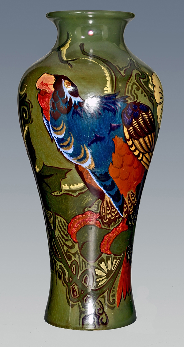 Nr.: 95, Already sold :  decorative pottery made by Rozenburg, Description: Plateel Vase, Height 39,4 cm width 18,7 cm, period: Year 1904, Decorator : J.M.G. Brouwer, 