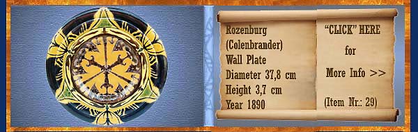 Nr.: 29, On offer decorative pottery of Rozenburg, Description: colenbrander Plateel Plate, Diameter 37,8 cm Height 3,7 cm, Period: Year 1890, Decorator : Unknown